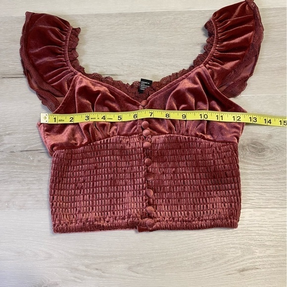Forever 21 Velour Crop Boho Top, Size S, Burgundy - Picture 5 of 10